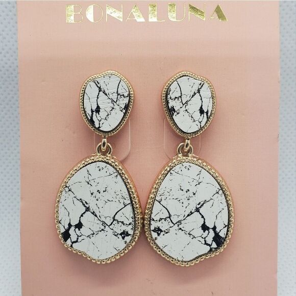 NWT Bonaluna White, Black, & Gold Dangling Earrings - Picture 4 of 6